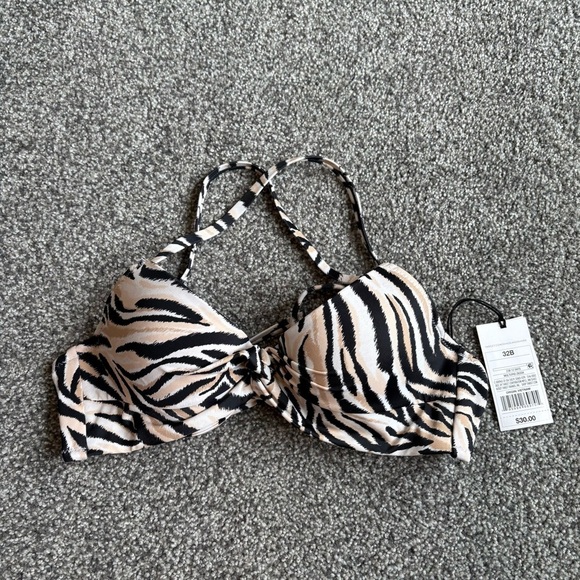 NWT Shade & Shore Black Tan and White Zebra Twist Front Padded Bikini Top - Picture 10 of 12